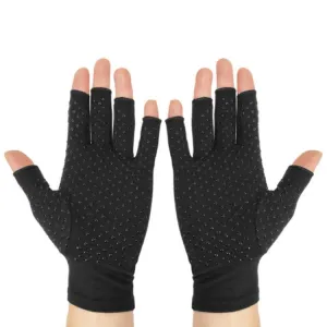 Arthritis Rehabilitation Silicone Non-slip Cycling Half Finger Gloves, Size: M(Black)