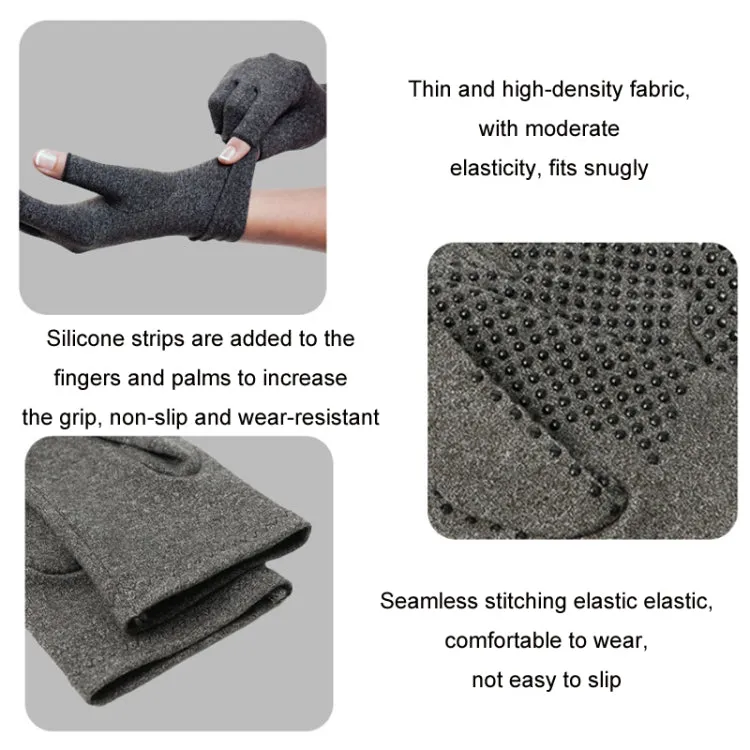 Arthritis Rehabilitation Silicone Non-slip Cycling Half Finger Gloves, Size: M(Black)