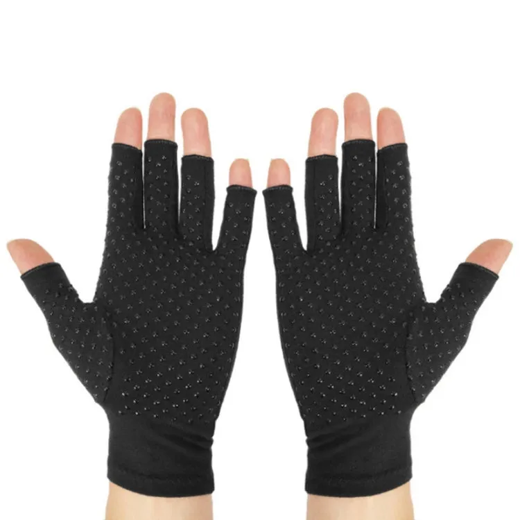 Arthritis Rehabilitation Silicone Non-slip Cycling Half Finger Gloves, Size: M(Black)