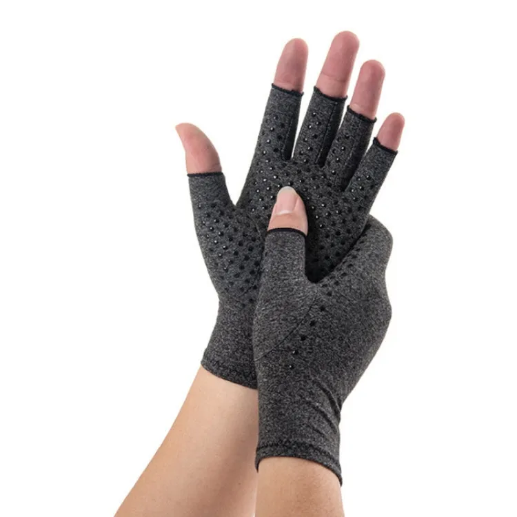 Arthritis Rehabilitation Silicone Non-slip Cycling Half Finger Gloves, Size: XL(Gray)