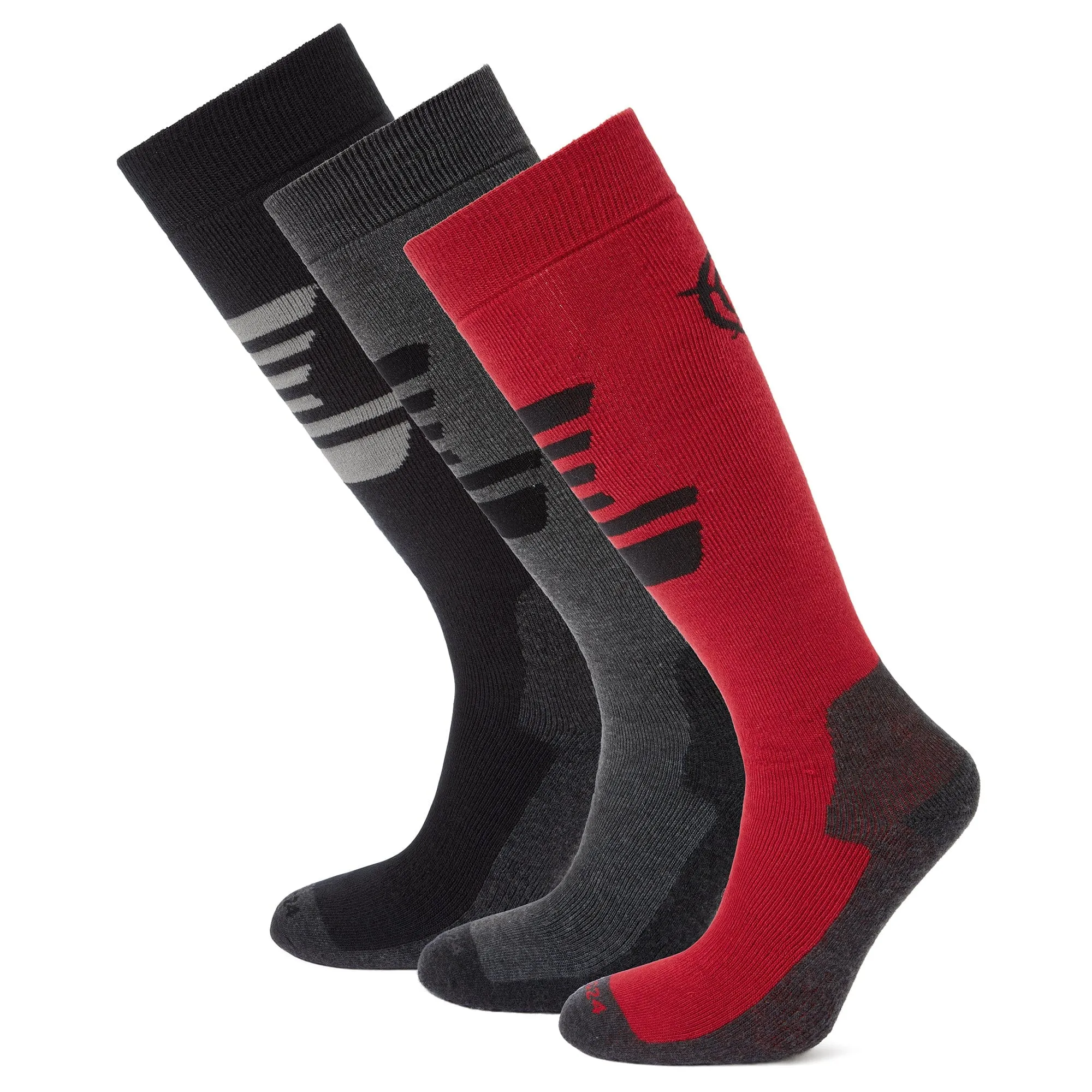 Bergenz 3 Pack Mens Ski Socks - Black/Chilli Red /Dark Grey Marl