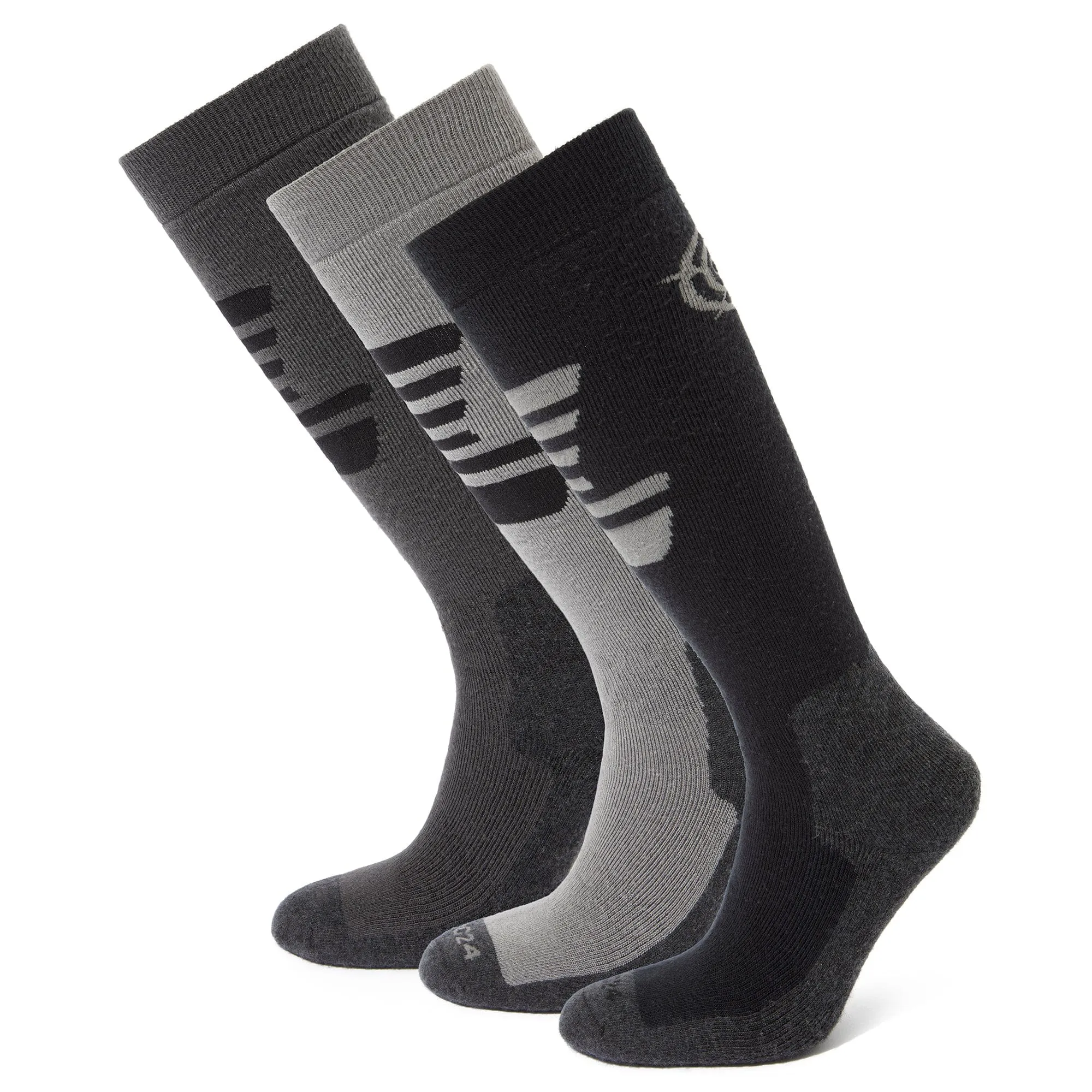 Bergenz 3 Pack Mens Ski Socks - Black/Soot Grey/Moon Grey