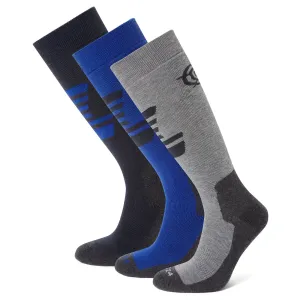 Bergenz 3 Pack Mens Ski Socks - Dark Indigo/Royal Blue/Light Grey Marl