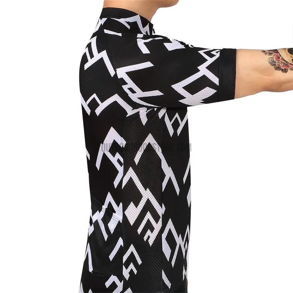 Black White Arrows Mountains Mosaic Pattern Retro Cycling Jersey