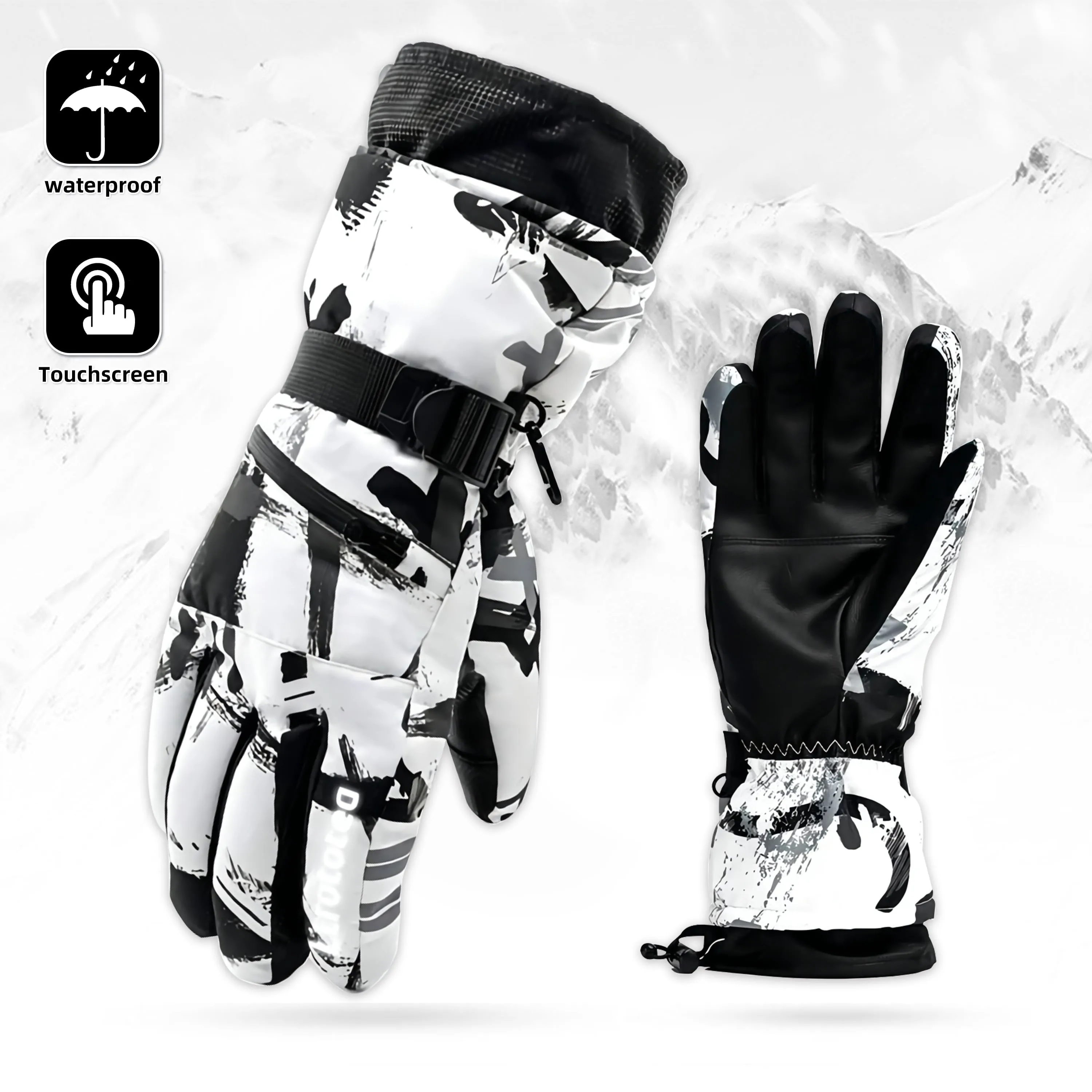 classic Ski Gloves Waterproof Ski Gloves for men Women,Touchscreen Gloves,Thermal Gloves White Warm Winter Gloves,Professional Ski Gear,White XL