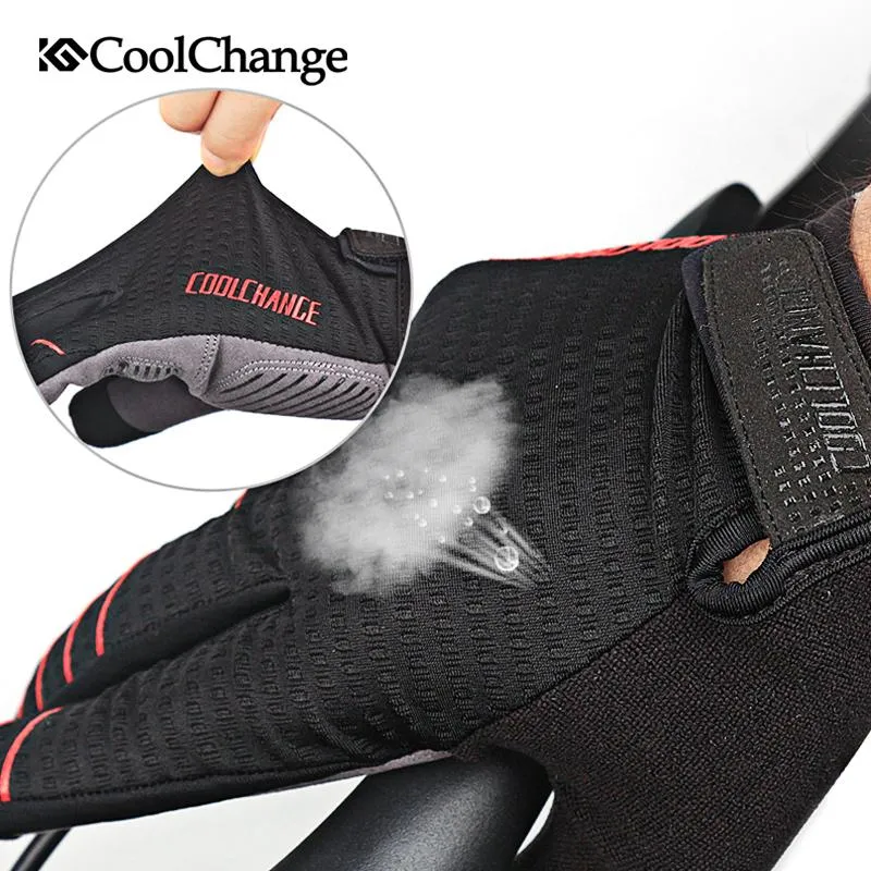 CoolChange Cycling Gloves Full Finger Sport Shockproof MTB Bike Touch Screen  Bicycle Sponge