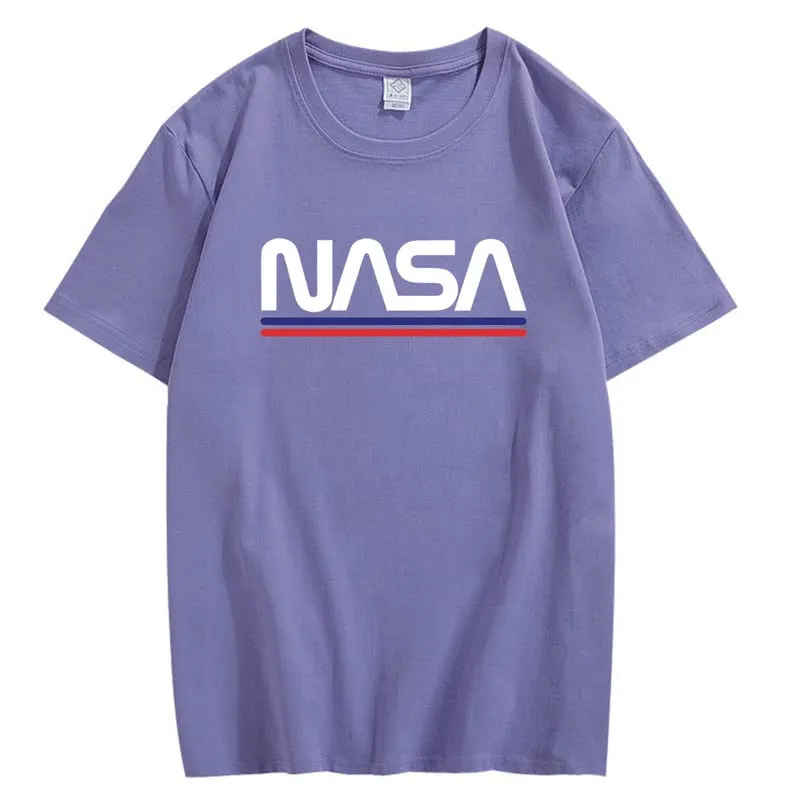 CORIRESHA Teen NASA Letter Print Casual Crew Neck Short Sleeve Basic Cotton T-Shirt