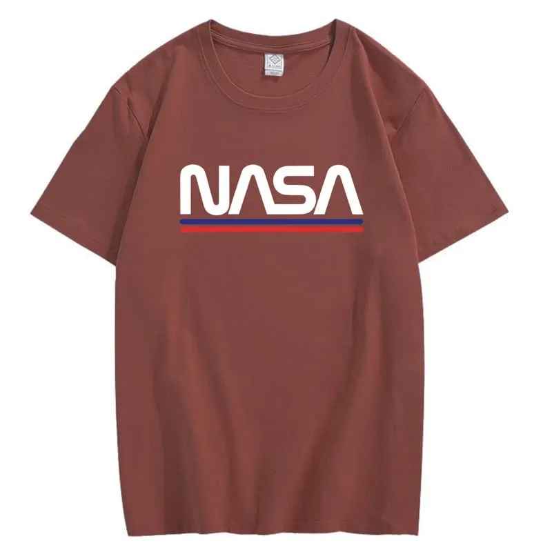 CORIRESHA Teen NASA Letter Print Casual Crew Neck Short Sleeve Basic Cotton T-Shirt