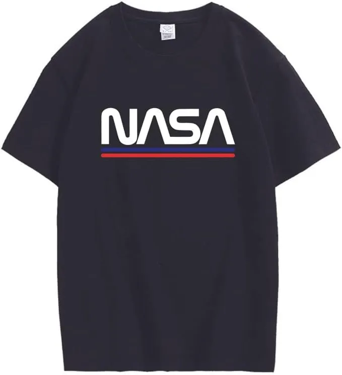 CORIRESHA Teen NASA Letter Print Casual Crew Neck Short Sleeve Basic Cotton T-Shirt