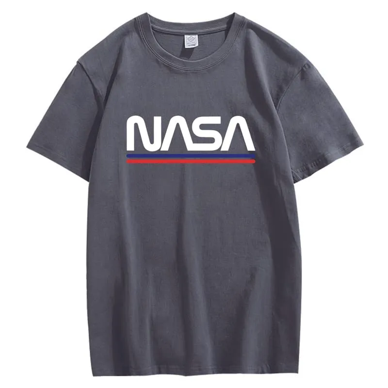 CORIRESHA Teen NASA Letter Print Casual Crew Neck Short Sleeve Basic Cotton T-Shirt