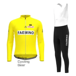 FAEMINO Yellow Retro Long Sleeve Cycling Kit