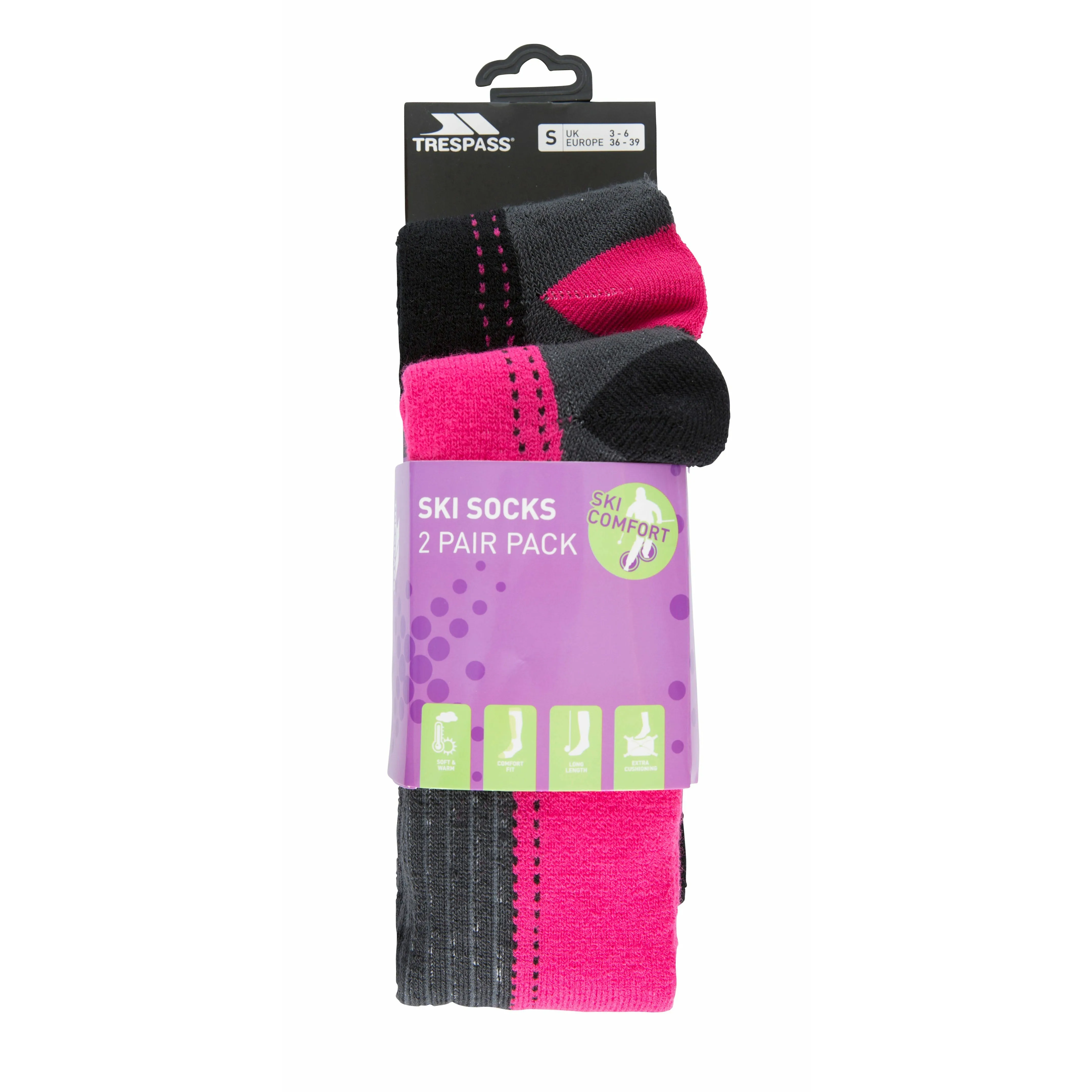 Janus 2 Women's Ski Socks - 2 Pack in Pink / Black