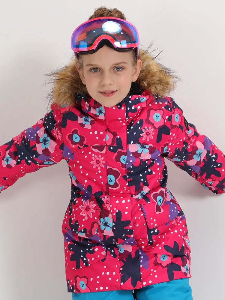 Kid's Red Floral Snowboard Jacket