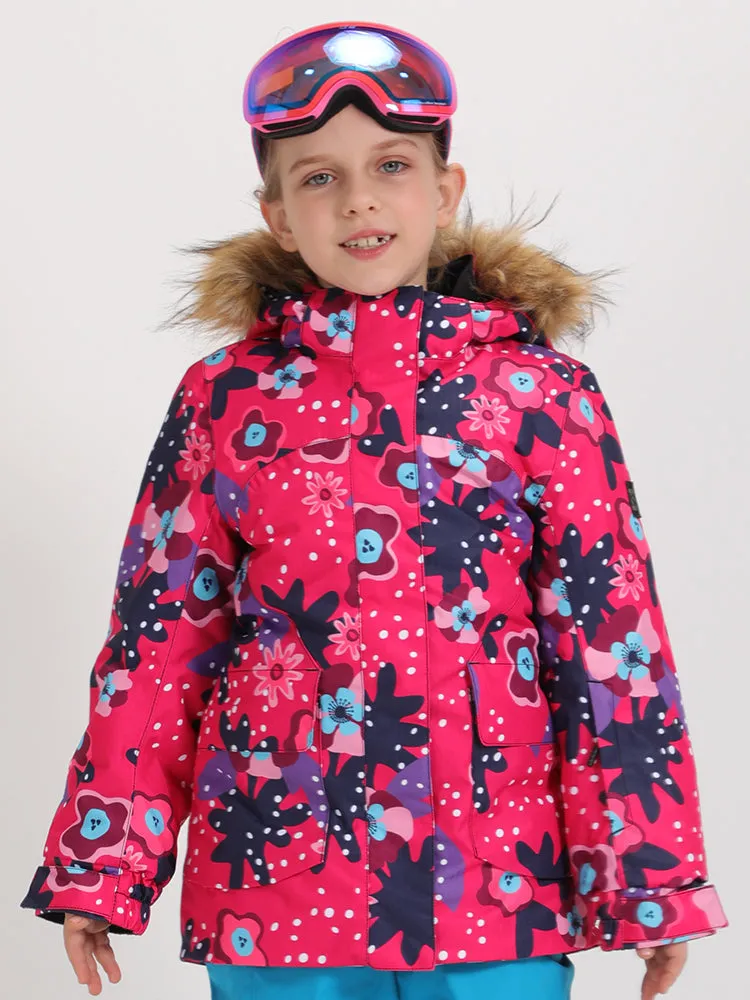 Kid's Red Floral Snowboard Jacket