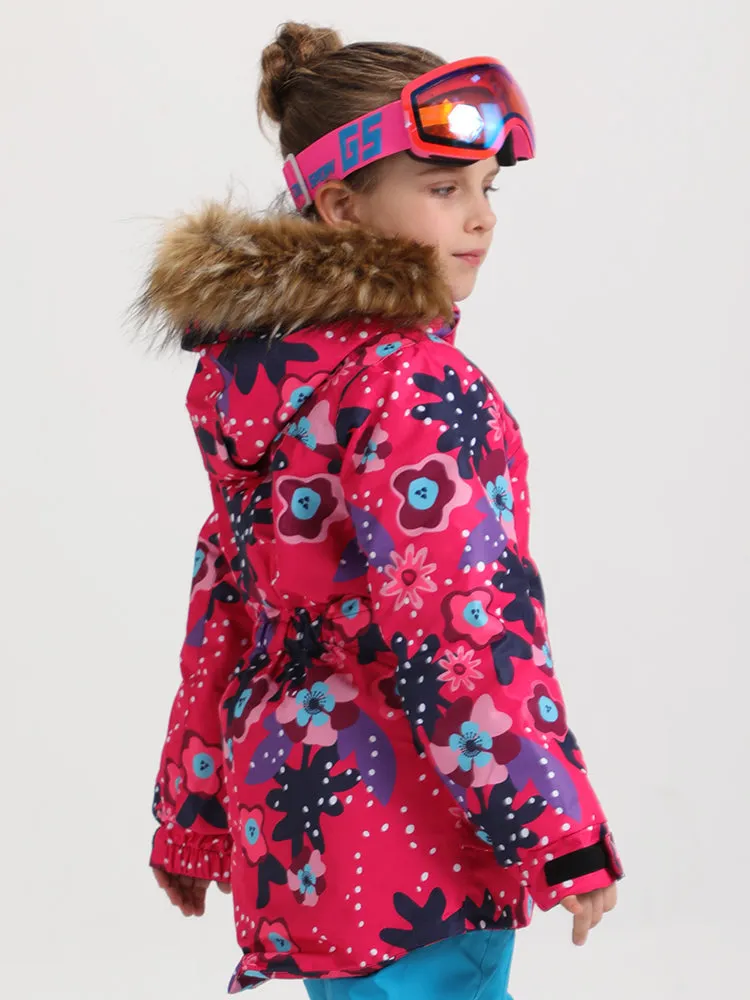 Kid's Red Floral Snowboard Jacket