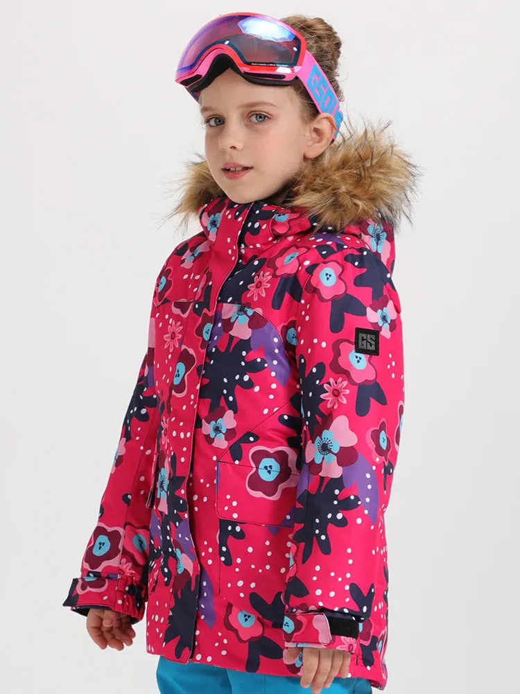 Kid's Red Floral Snowboard Jacket