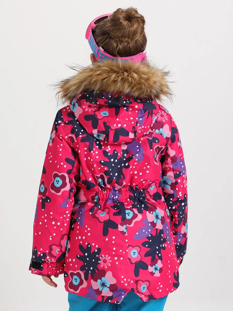 Kid's Red Floral Snowboard Jacket