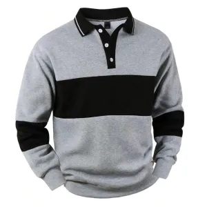 Men's Button-Up Long Sleeve Striped Pullover Sweatshirt