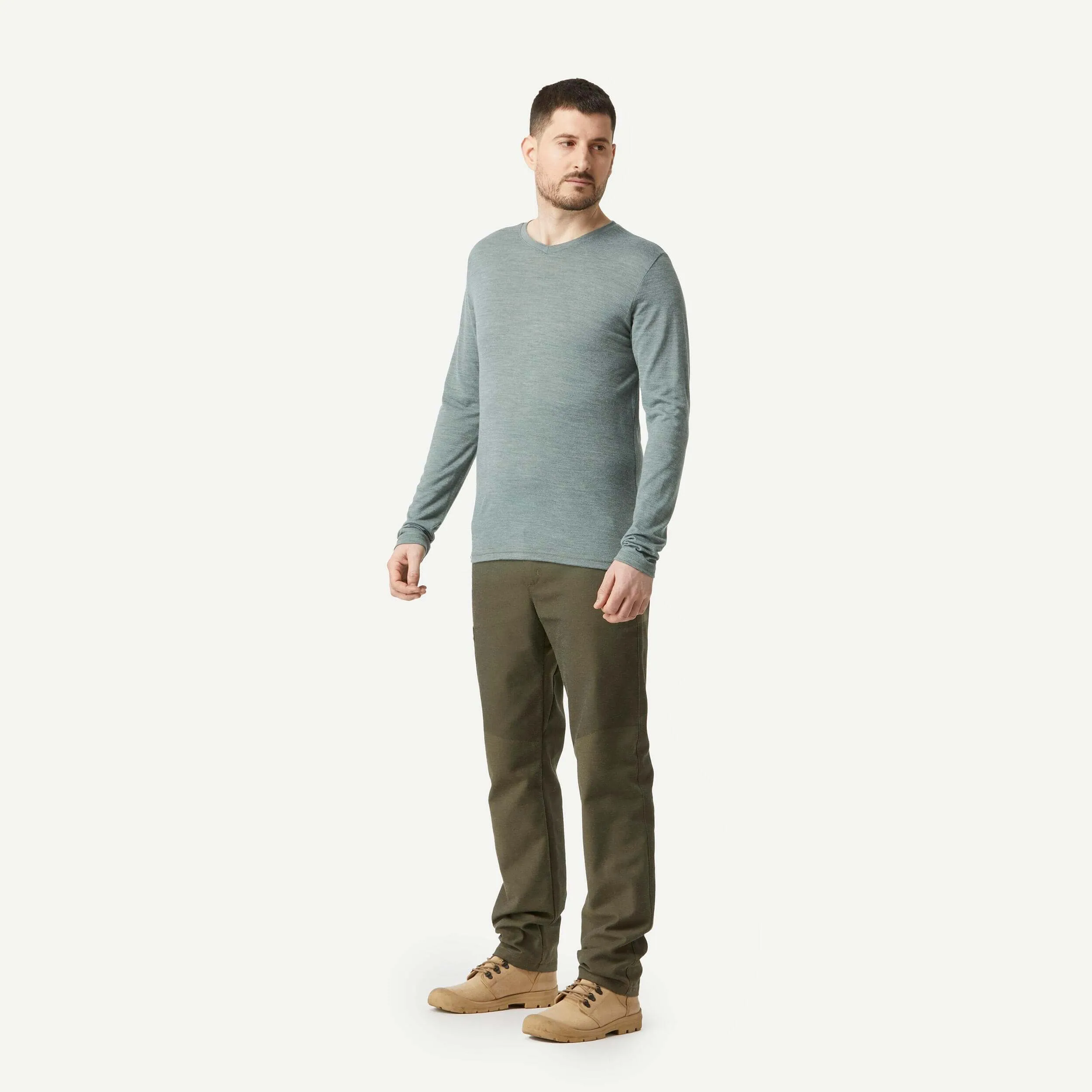 Men's long sleeve Forcalz Travel 100 merino wool, gray/khaki