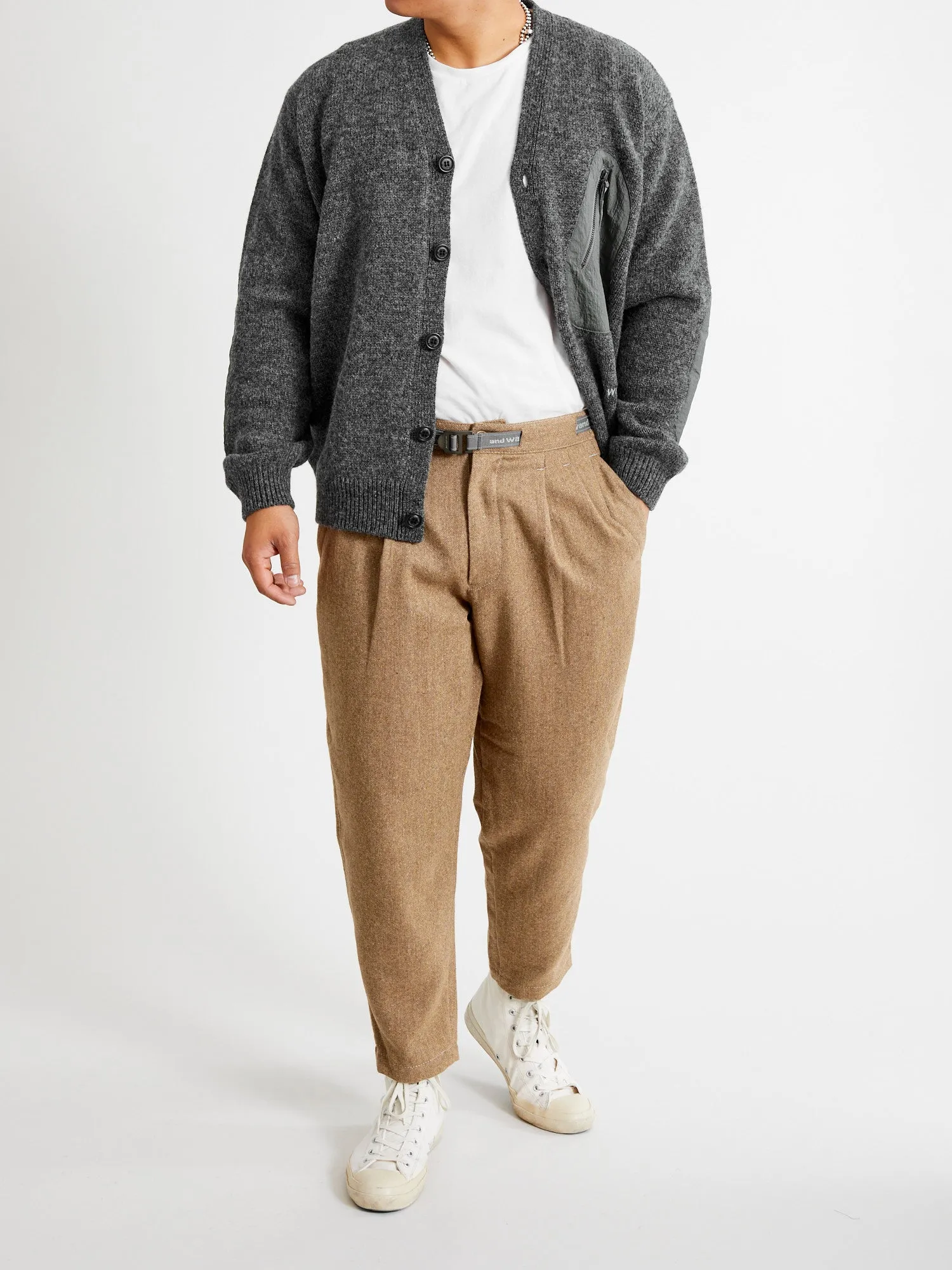 Recycled Wool Tweed Tapered Pants in Beige