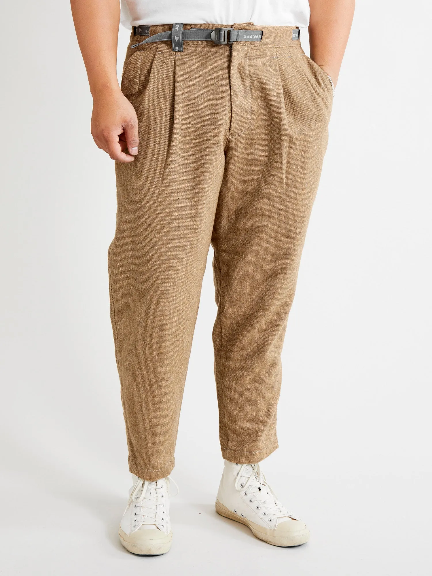 Recycled Wool Tweed Tapered Pants in Beige