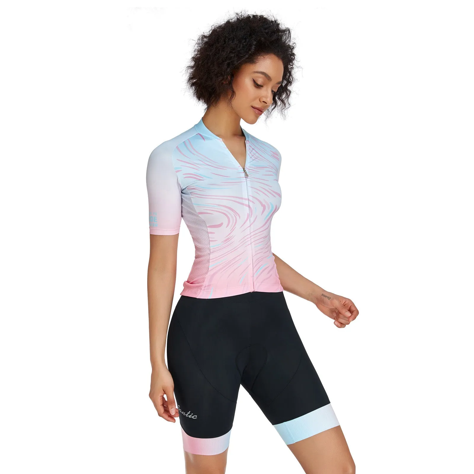 Santic Sight Fan Womens Jersey Pink & Cloud Fan Shorts Set