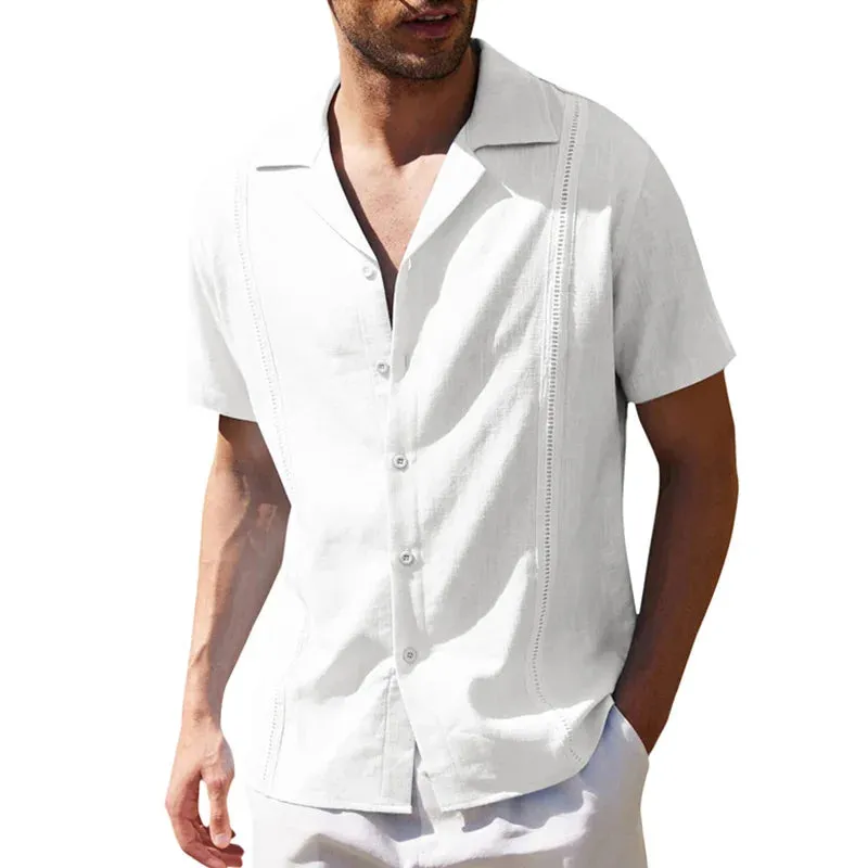 Summer Men Cotton Linen T Shirt White Short-Sleeve Shirts Social Formal Shirt Loose Casual Business Shirt Normal Top Man Clothes