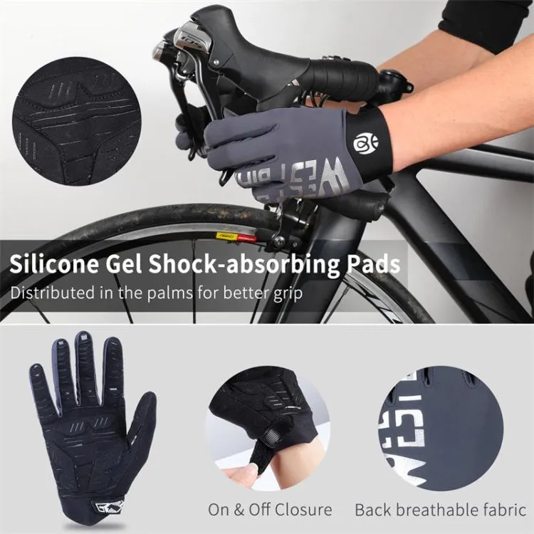 WEST BIKING YP0211214 Long Finger Shock Absorption Non-Slip Touch Screen Gloves Cycling Sports Gloves, Size: M(Gray)