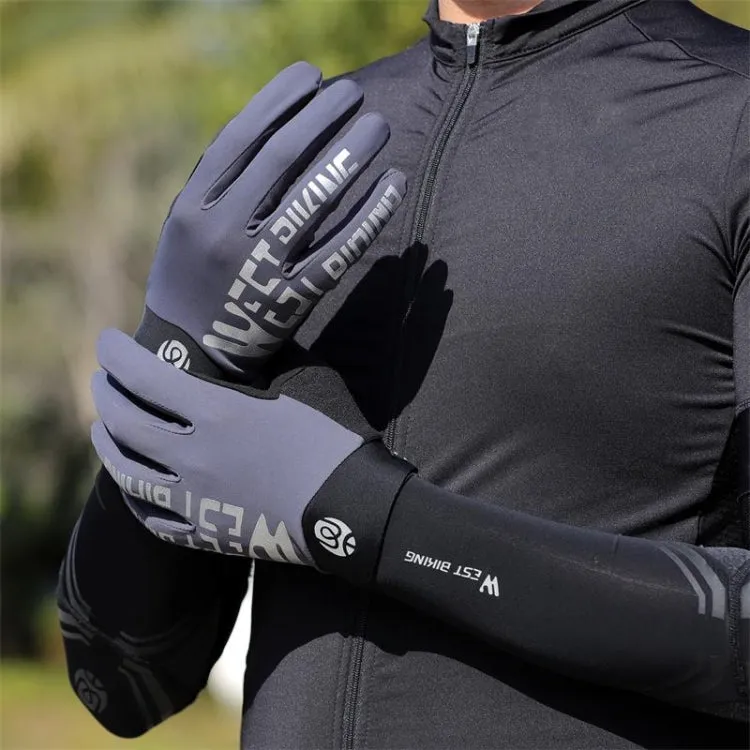 WEST BIKING YP0211214 Long Finger Shock Absorption Non-Slip Touch Screen Gloves Cycling Sports Gloves, Size: M(Gray)