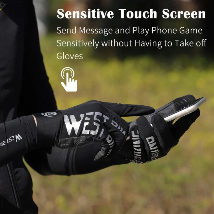 WEST BIKING YP0211214 Long Finger Shock Absorption Non-Slip Touch Screen Gloves Cycling Sports Gloves, Size: M(Gray)