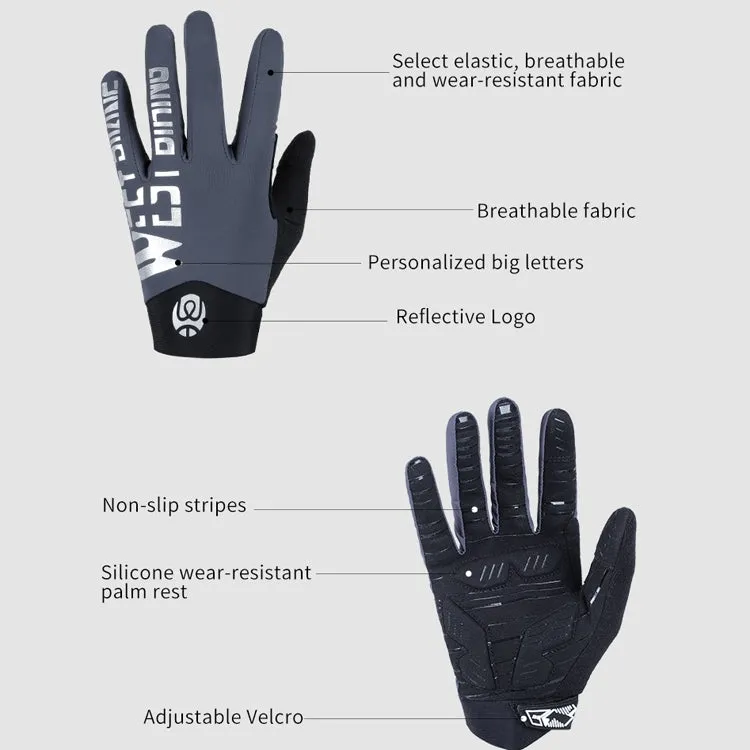 WEST BIKING YP0211214 Long Finger Shock Absorption Non-Slip Touch Screen Gloves Cycling Sports Gloves, Size: M(Gray)